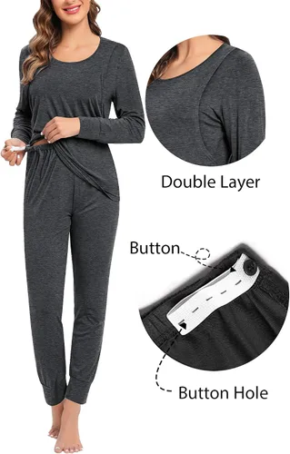 Miniatura 2 de SWOMOG Conjunto de bata de maternidad para mujer, pijama de lactancia para lactancia materna