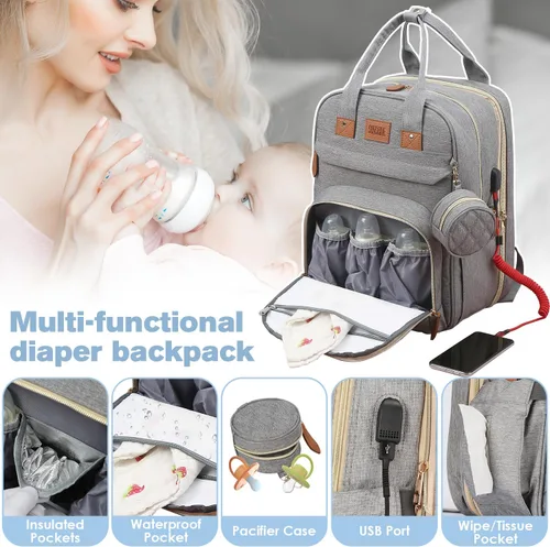 Miniatura 4 de JSTPRO Mochila para pañales, bolsa de pañales grande con cambiador, bolsa de bebé, regalos para nuevas madres, bolsa de pañales unisex ligera e Gris