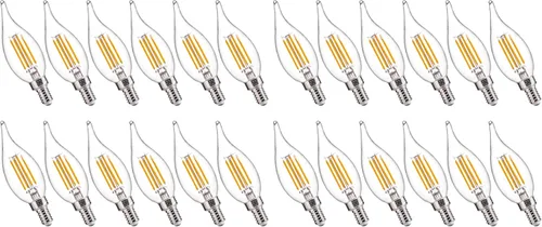 Miniatura 24 de FLSNT Bombillas LED para candelabro CA11 E12, bombillas LED regulables, equivalente a 40 W, luz blanca cálida de 2200 K, 330 lm, acabado de vidrio