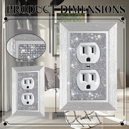 Miniatura 2 de 1 pieza Cubiertas de enchufe brillantes con diamantes de imitación, placas de pared para cubrir interruptores de luz, placa decorativa de imitación