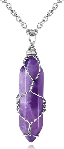 MAIBAOTA Healing Crystal Stone Necklace Life of Wire Wrapped Teardrop Crystals Pendant Necklaces Natural Reiki Quartz Gemstone Jewelry for Women