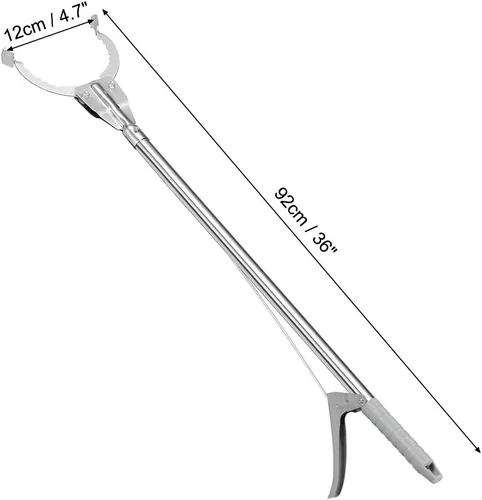 Miniatura 2 de uxcell 36 pulgadas agarrador herramienta extensor garra recogedor de basura acero inoxidable gris 2 unids