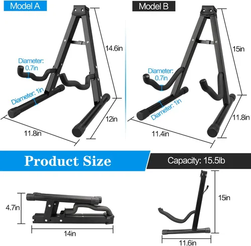 Miniatura 4 de DkOvn Paquete de 1/2/4 soportes para guitarra, soporte de guitarra plegable con marco en A con goma antideslizante y brazos de espuma, para guitarra