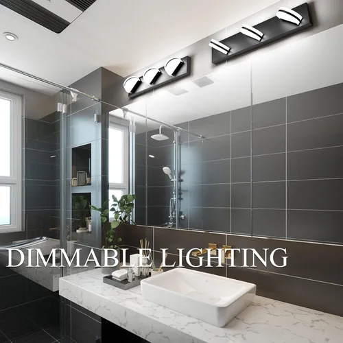 Miniatura 6 de Aipsun Lámpara de tocador negra moderna regulable, luz LED acrílica, 3 luces de pared de baño (luz blanca, 6000 K)