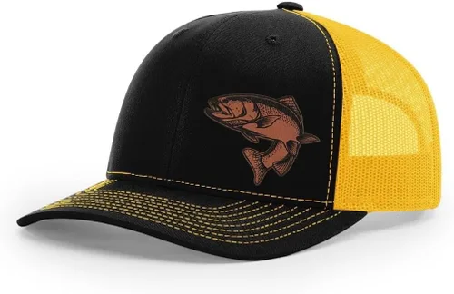 Miniatura 36 de Sombrero de pesca de trucha con parche de cuero grabado láser Richardson 112 Snapback Trucker Cap