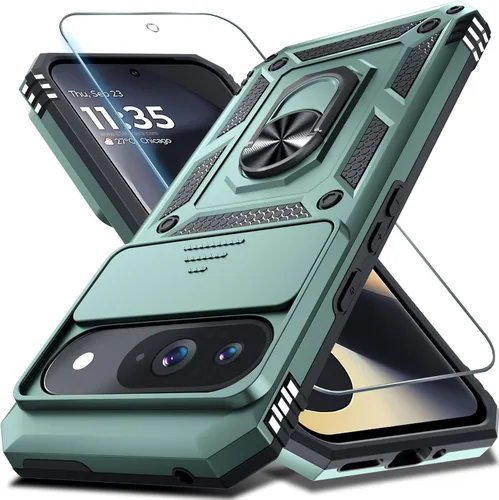 Miniatura 11 de Janmitta - Funda compatible con Google Pixel 9 Pro XL con cubierta deslizante para lente de cámara incorporada + protector de pantalla + soporte