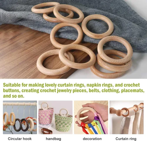 Miniatura 7 de FoDau770 5 anillos de madera de haya natural, anillos de madera maciza sin terminar, círculos de madera resistente, círculos de macramé