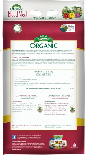 Miniatura 2 de Espoma Fertilizante orgánico de harina de sangre 12-0-0. Fuente de alimento vegetal totalmente natural de nitrógeno para jardinería orgánica.
