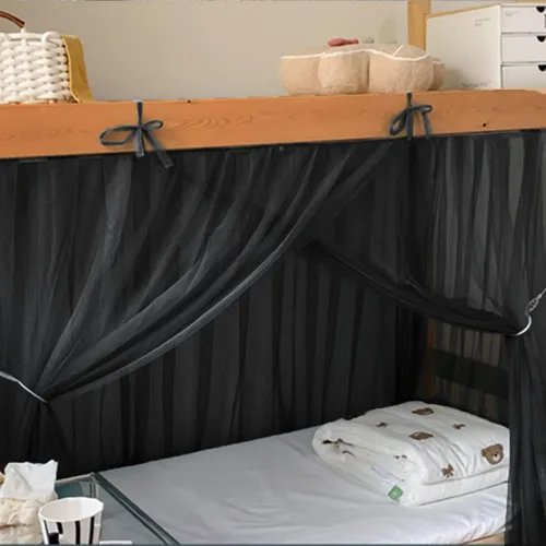 Miniatura 6 de 4 postes esquineros para dormitorio de estudiantes, litera, mosquitera, para cama, cortinas de cama para estudiantes, dormitorio, escuela, Negro