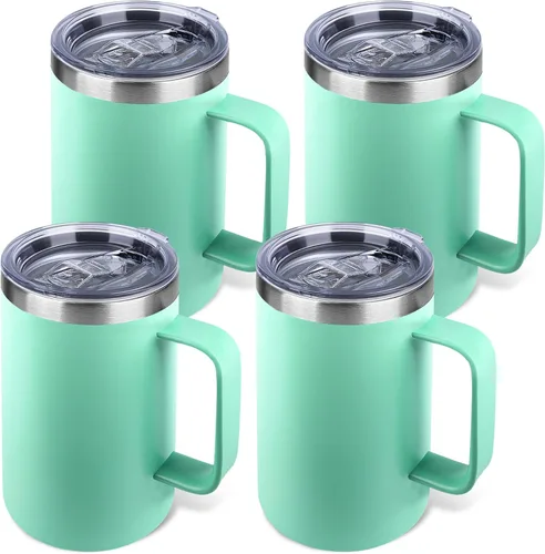 Miniatura 13 de Taza de café aislada de 22 onzas con asa y tapa a prueba de fugas, vaso de viaje de acero inoxidable de doble pared para viajes, oficina, hogar