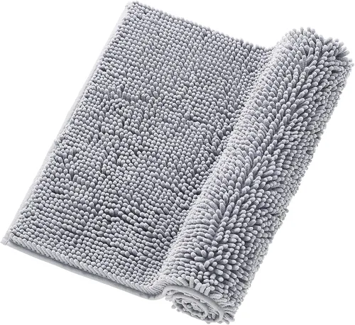 Miniatura 21 de Juego de 2 alfombras de baño de felpilla gris, antideslizantes, absorbentes, para ducha, de secado rápido, lavables a máquina, felpa suave, 17 x 24