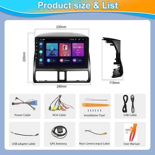 Miniatura 8 de Podofo Para Honda CRV 2002-2006 inalámbrico Apple Carplay Android Auto, pantalla táctil Android coche estéreo Autoradio unidad principal