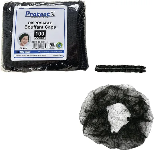 Miniatura 6 de ProtectX Paquete de 100 redes desechables negras para el cabello, cubierta elástica para la cabeza, gorras Bouffant, cubierta de cabeza