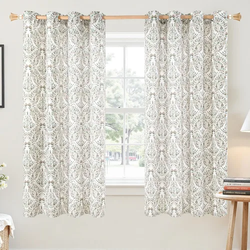BGment - Cortinas marrones boho para dormitorio - Cortinas de lino con patrón de hojas y paisley, para filtrar la luz, con ojales,