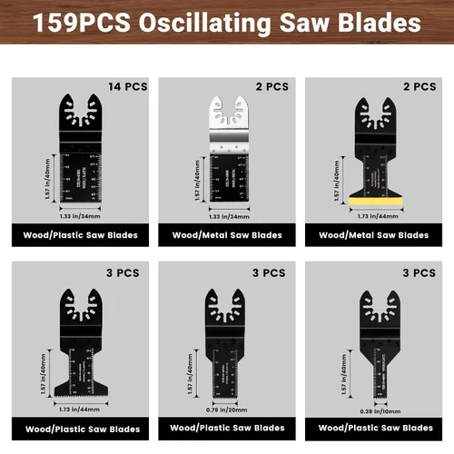 Miniatura 2 de 159 hojas de sierra oscilantes con papel de lija, cuchillas multiherramienta universales de titanio para madera/plásticos/metal, kits