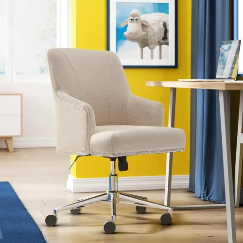 Miniatura 2 de Silla de oficina o para el hogar Serta Leighton, con respaldo medio con tachuelas cromadas, cojín de espuma viscoelástica y brazos acolchados, silla