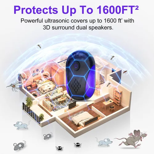 Miniatura 6 de Repelente ultrasónico mejorado, paquete de 6, repelente ultrasónico para interiores, enchufe electrónico para control de plagas para insectos