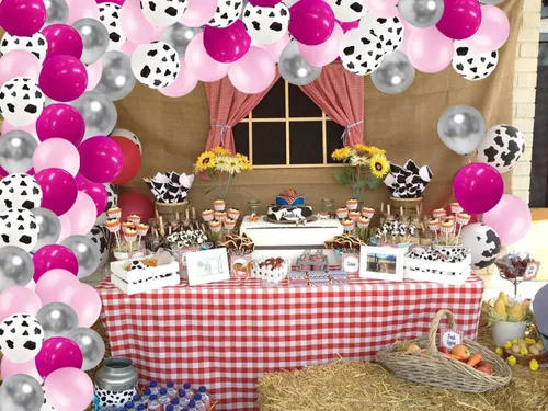 Miniatura 5 de Kit de arco de guirnalda de globos con estampado de vaca, 125 globos plateados metálicos rosa rosa claro para vaquera occidental, cumpleaños, boda