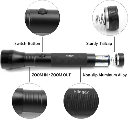 Miniatura 4 de Linternas LED Grandes de Batería D de 2 Celdas de Servicio Pesado, Linterna Antorcha de Aleación de Aluminio de Modo Único con Zoom, Linterna