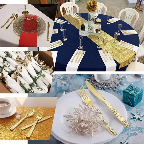 Miniatura 5 de Efavormart - Juego de 24 tenedores desechables de plástico color oro rosa, cubiertos resistentes de 7 pulgadas con elegante diseño martillado