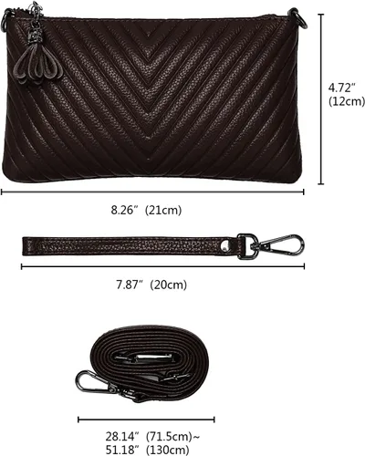 Miniatura 6 de YALUXE Cartera de cuero real con borla de cheurón grande en V con correa para el hombro