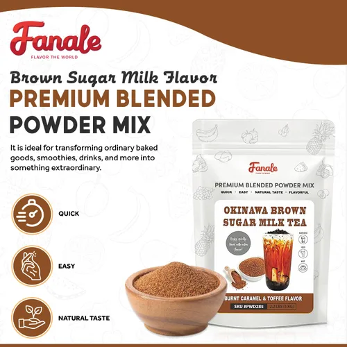 Miniatura 2 de Fanale Té en polvo con leche de azúcar morena Okinawa prémium Polvo saborizante de té de burbujas, perfecto para hornear, batidos y bebidas, 2.2