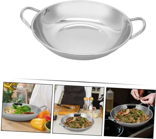 Miniatura 8 de BESTonZON Sartén de acero inoxidable para paelleras, sartenes para cocinar, ideal para exteriores, camping, fiestas, 10.2 in