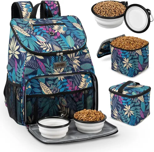 Miniatura 27 de BAGLHER Bolsa de viaje para perros, mochila de suministros para mascotas aprobada por aerolíneas, mochila de viaje para perros con 2 cuencos Negro-b
