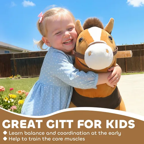 Miniatura 6 de Qaba Caballo para montar para niños de 3 a 5 años, pony de peluche de 29.5 pulgadas de altura, caballo andador con ruedas rodantes para juego