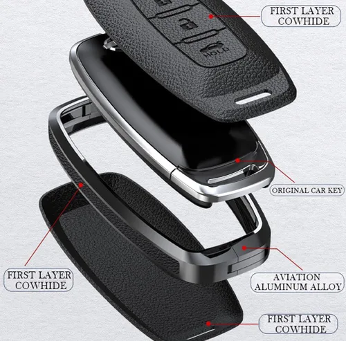 Miniatura 5 de ontto Funda de metal para llavero Nissan 2023 2024, funda de piel de piel de 360 grados de protección para llaves Rogue Pathfinder X-Trail Versa