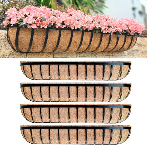 Miniatura 11 de LaLaGreen - Cajas de plantador para barandillas de terraza (61 cm, paquete de 6) Macetas de pared de metal para plantas al aire libre, color negro