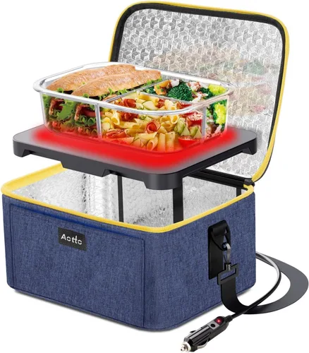 Miniatura 10 de Aotto Horno Portátil Fiambrera Eléctrica Calentador de Alimentos - 12V/24V 2 en 1 Calentador de Alimentos para Coche, Fiambrera Térmica para Azul
