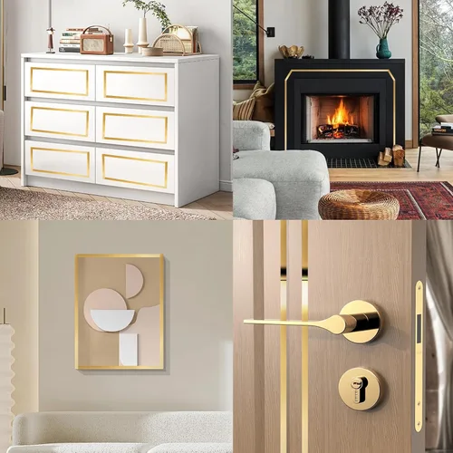 Miniatura 5 de Tira de moldeo con acabado metalizado dorado similar a un espejo, tira para despegar y pegar para marco de espejo, pared, chimenea y decoración