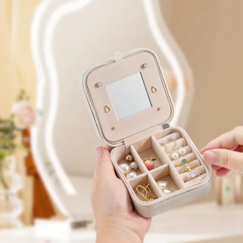 Miniatura 2 de Pequeño joyero de viaje portátil, organizador de joyas de viaje, soporte portátil de almacenamiento de joyas para anillos, aretes, collares, regalos
