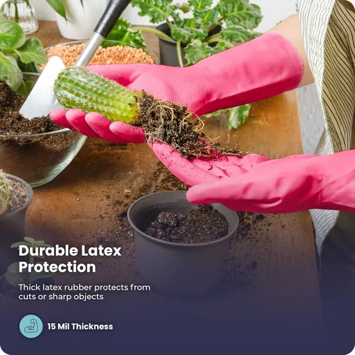 Miniatura 4 de Guantes para lavar platos, guantes de goma, guantes de cocina amarillos, guantes largos para protección de manos y trabajo Rosado