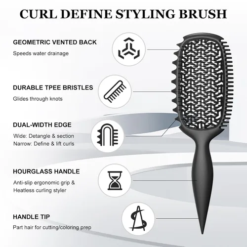 Miniatura 2 de Cepillo para definir rizos para cabello grueso y en bucles, cepillo de cerdas firmes TPEE para desenredar rizos gruesos 4A–4C, cepillo de dientes