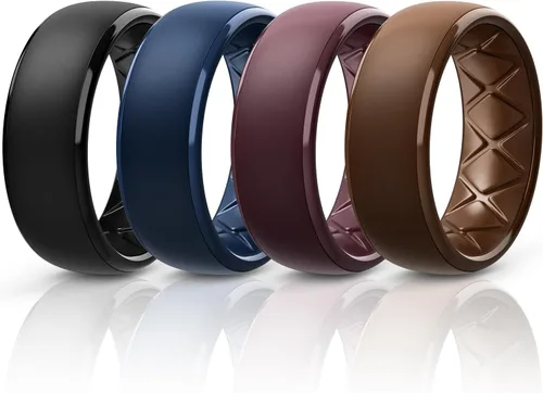 Miniatura 40 de Egnaro Anillos de boda de silicona para hombre: 1/4/6/7 Multipack de anillos de boda de goma con arco interior Diseño ergonómico transpirable
