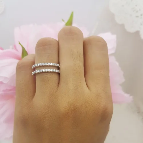 Miniatura 5 de Dazzlingrock Collection Anillo doble de oro de 14 quilates con diamante redondo de 0,50 quilates (quilates)