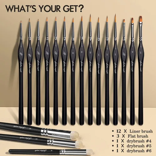 Miniatura 5 de Golden Maple Pinceles para pintura en seco en miniatura, juego de 18 pinceles en miniatura, pinceles para modelos, juego de pinceles de micro Negro
