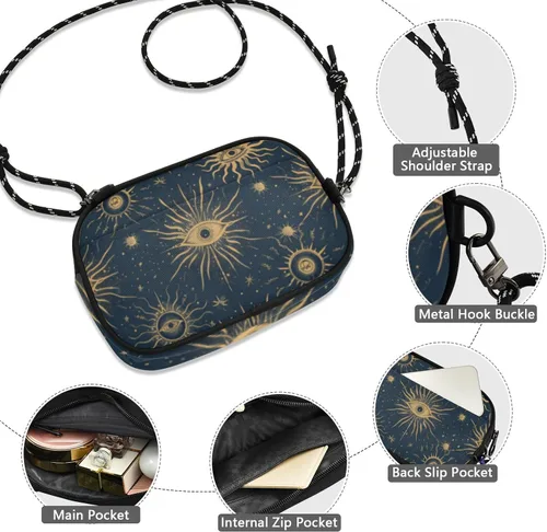 Miniatura 4 de Vintage Moon Sun Retro Crossbody Cámara Bolsa Hombre Comodidad Con Ranuras para Tarjetas de Crédito Casual Teléfono Pecho Bolsa Tiene una Comida