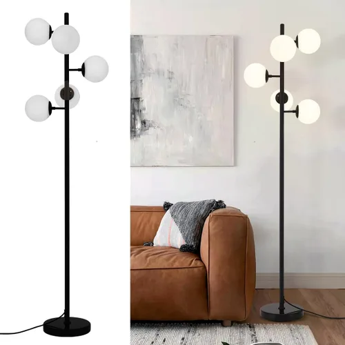 Miniatura 9 de KCO Lighting Five Globe - Lámpara de pie moderna de mediados de siglo, pantalla de vidrio de leche, acabado negro, base de mármol para sala de estar