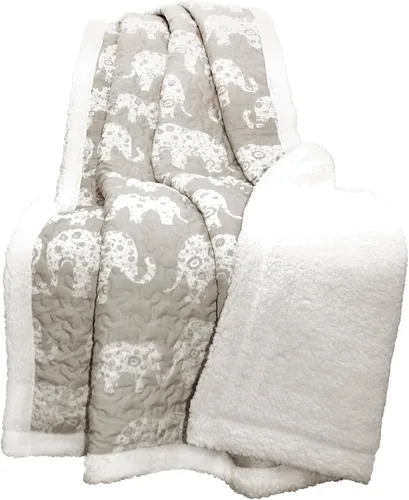 Miniatura 3 de Lush Decor Elephant Parade Manta Sherpa de Tiro 50" An x 60" L, Gris Suave - Manta de Elefante para Niños - Mantas de Tiro de Felpa para Cama