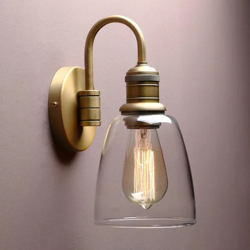 Yosoan Aplique de Pared Interior Vintage Moderno de Latón de 1 Luz, Tocador Individual de Lujo Cableado Retro con Pantalla de Vidrio Cónico Ovalado