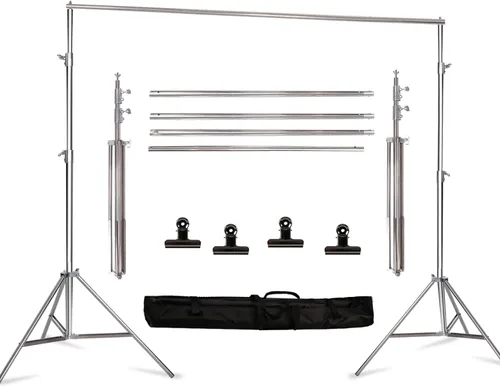 Soporte de fondo de acero inoxidable de 8.5 x 10 pies, sistema de soporte de fondo ajustable para fotos y video, con bolsa de transporte para