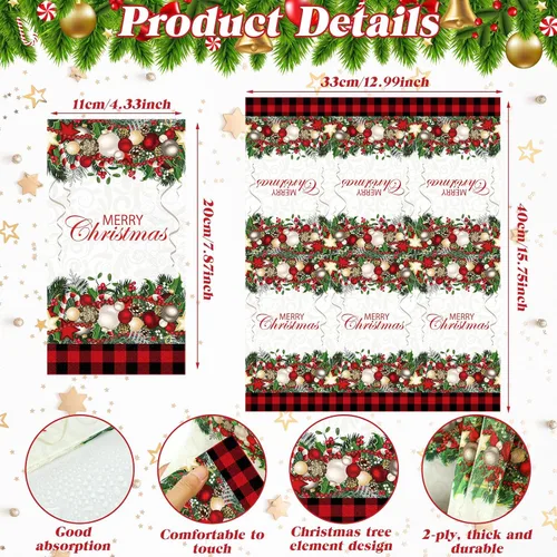 Miniatura 2 de Cholemy 200 servilletas de papel desechables de papel de 2 capas, diseño de bola de árbol de Navidad, diseño de Papá Noel negro, para cocina y baño