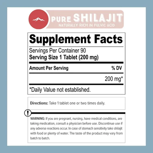 Miniatura 5 de Pure Shilajit Tablets de 90 quilates (200 mg cada uno) - Minerales fúlvicos derivados de plantas para el metabolismo y el apoyo del sistema