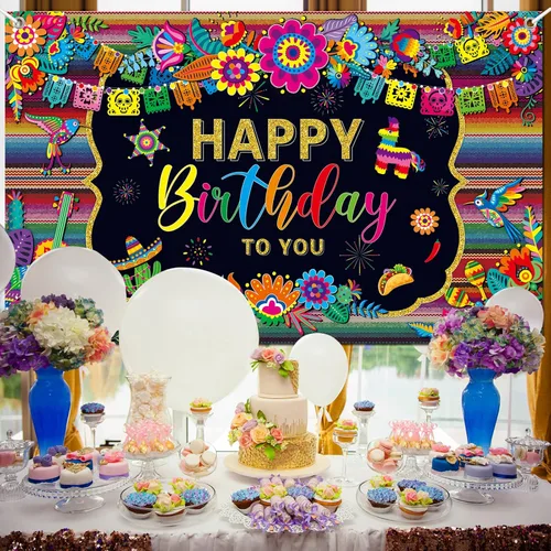 Miniatura 6 de Telón de Fondo de Cumpleaños Feliz con Temática de Fiesta Mexicana México Decoraciones de Fiesta del Cinco de Mayo Banner de Fiesta Suministros