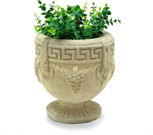 URN griega vintage: maceta de piedra sólida y duradera con detalles desgastados. Perfecta para diseño de interiores y exteriores segura hecha a mano