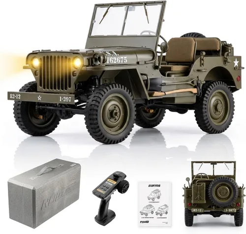 Fms 1/6 1941 MB Scaler RC Mini Jeep RC Truck MB Scaler 4x4 Hobby Grade Brushed RC Rock Crawler RC Army Military Truck para adultos, RS (1/6)