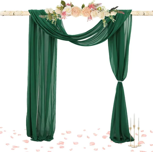 Miniatura 6 de FUHSY Arco de boda de 18 pies, 2 paneles de tela de gasa verde esmeralda, cortinas transparentes para telón de fondo, cortinas verdes, cortinas